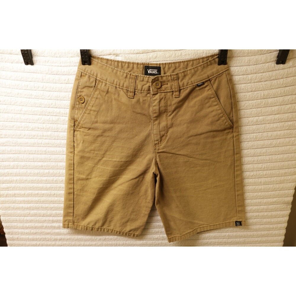 Vans Boys Chino Shorts Size 12 Tan Brown Khaki Canvas Skate Casual 100% Cotton